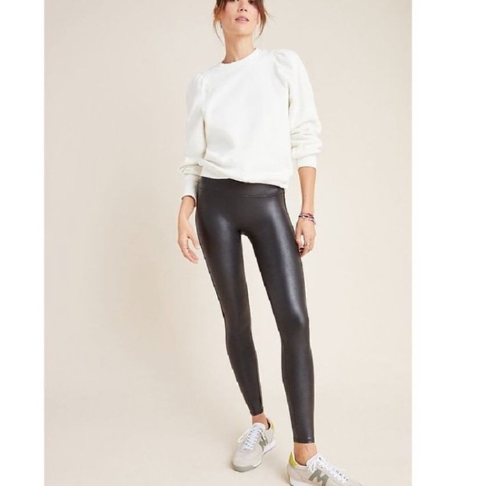 Spanx high rise black faux leather shiny leggings medium